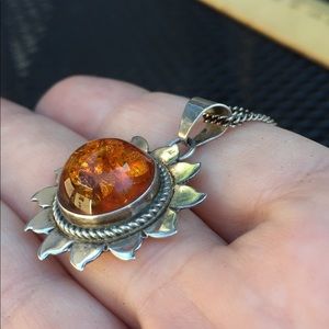 Sterling & Amber Flower Necklace